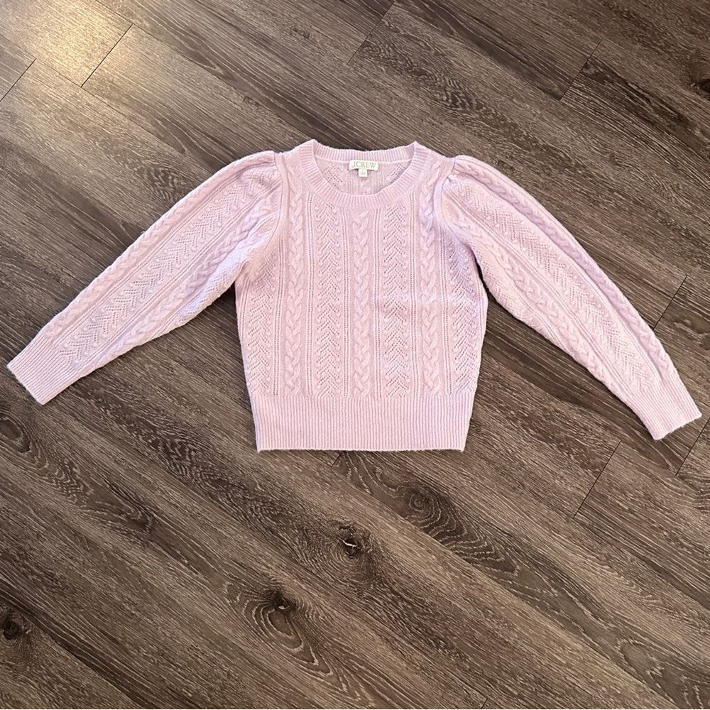 J. Crew Lavender Pointelle Puff Shoulder Sweater
